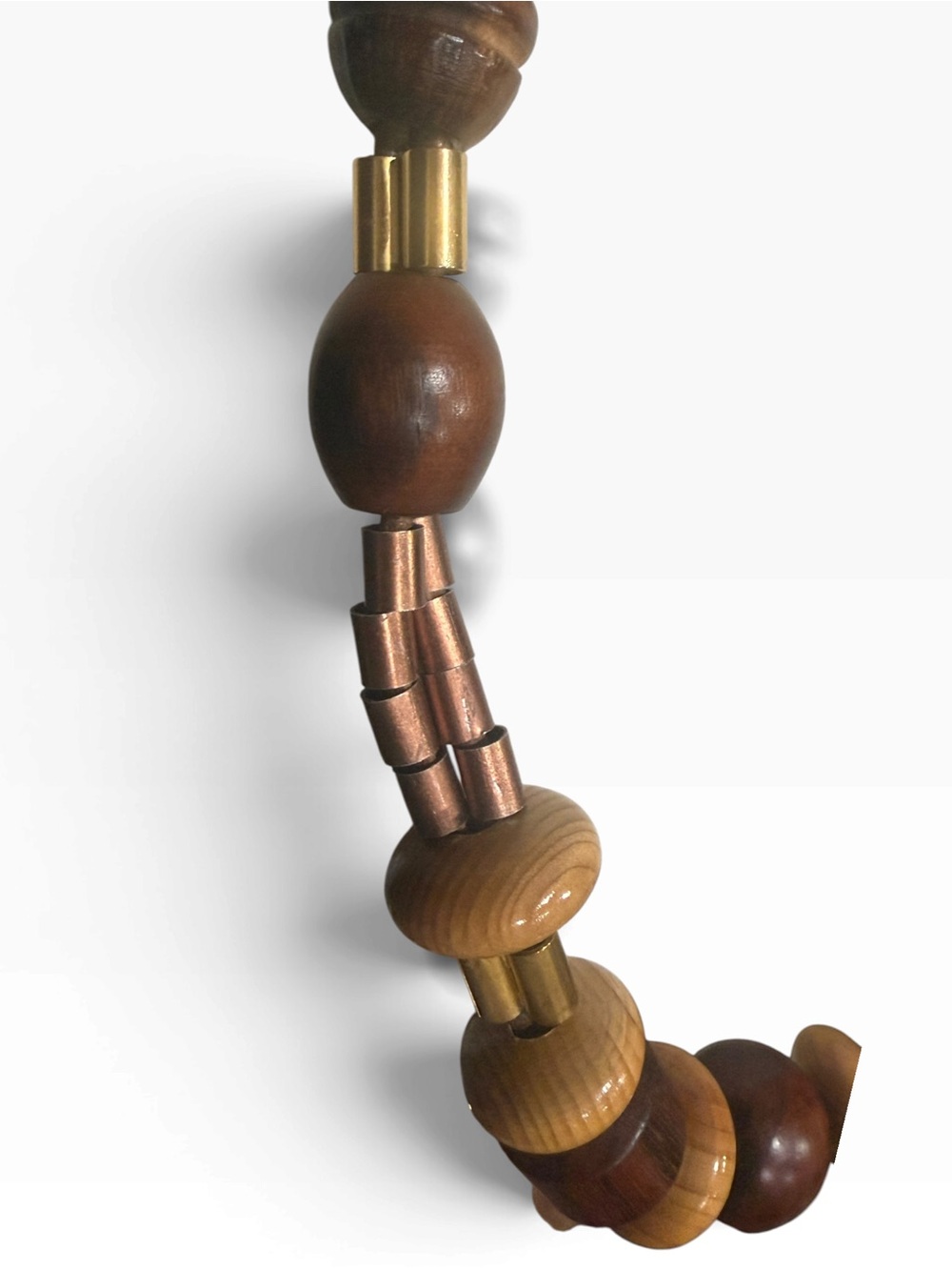 Vintage 1970s Modernist Wood Copper Brass Statement Necklace Artisan - Picture 4 of 5